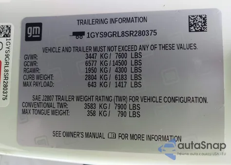 2025 Cadillac Escalade Sport Platinum z USA, uszkodzony, nr VIN 1GYS9GRL8SR280375